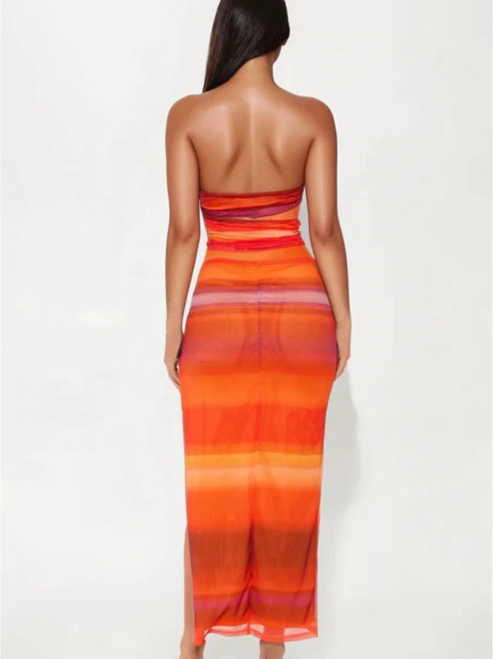 Fashion Nova Orange Multi Strapless Two-Piece Skirt Set